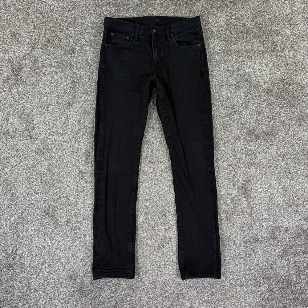 Uniqlo Selvedge Denim Jeans Mens 30 Black Slim Fit Straight Leg Stretch Red Line - Picture 2 of 14